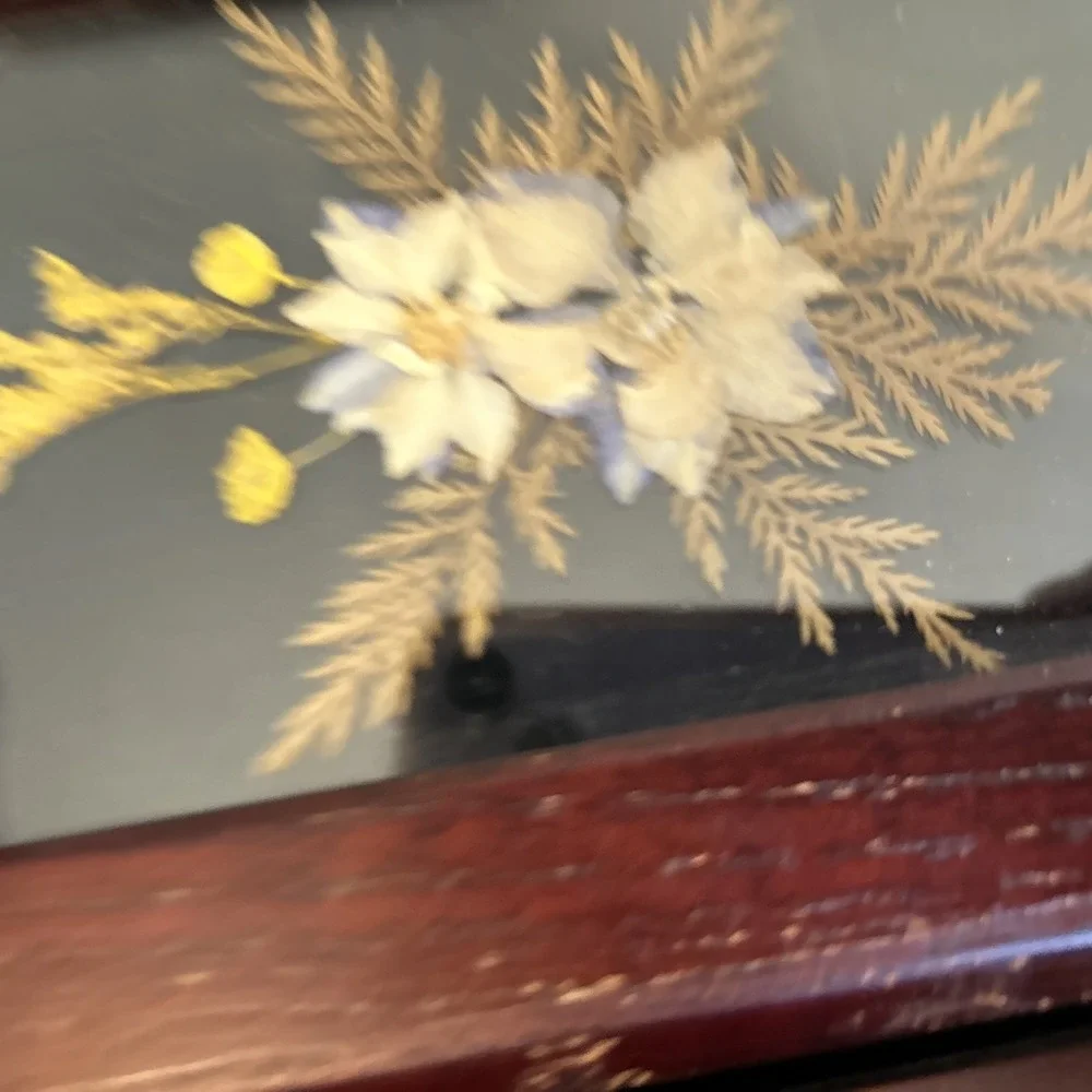 Croft & Barrow Wooden Square Jewelry Box with Pressed Flowers in Glass 8